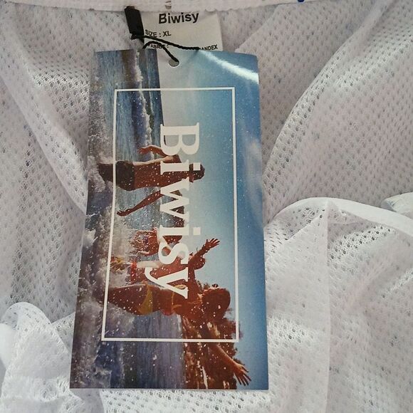 Biwisy white swim trunks swimming suit with tan blue polka dots Sz XL NWT - Picture 6 of 6